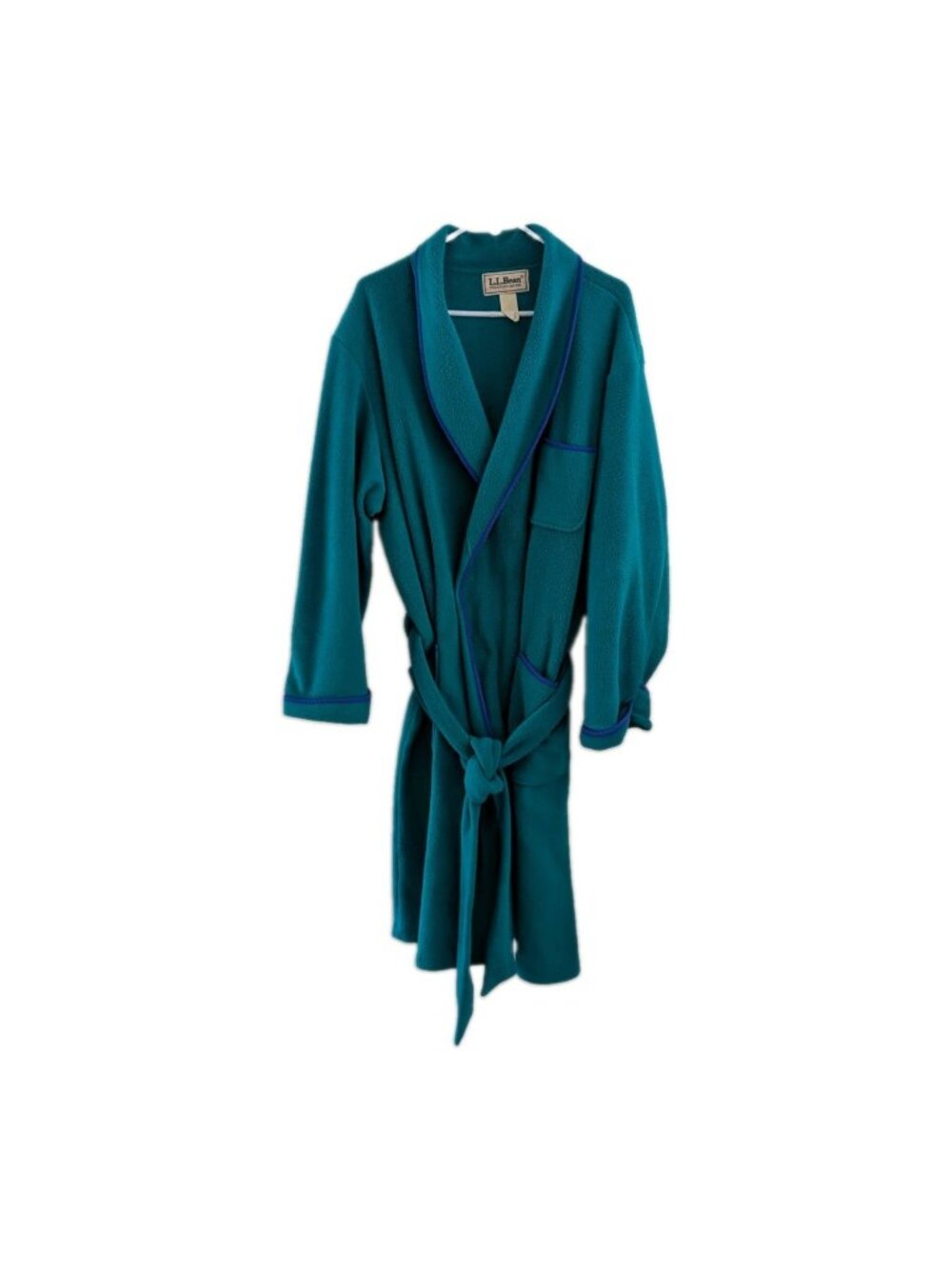VTG 90's LL Bean Belted Bathrobe Large Teal Blue Green Unisex Made in USA